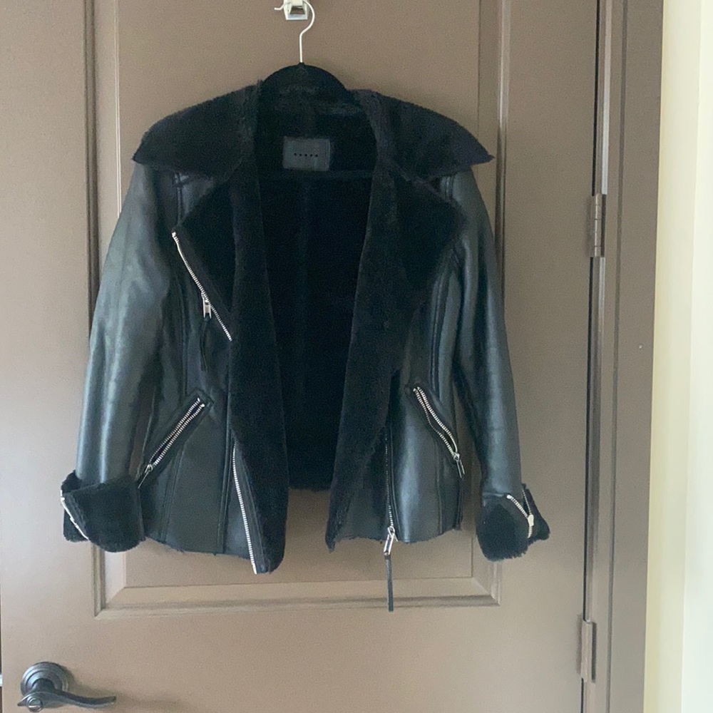BLANK NYC faux leather and shearling coat. Size Small